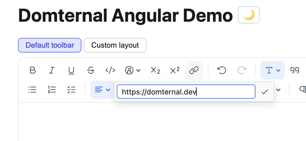 Link popover with URL input