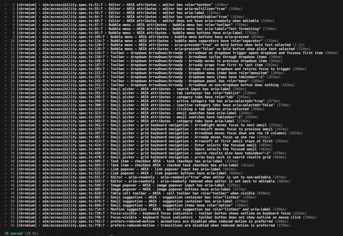 Playwright accessibility test results for the Angular demo app
