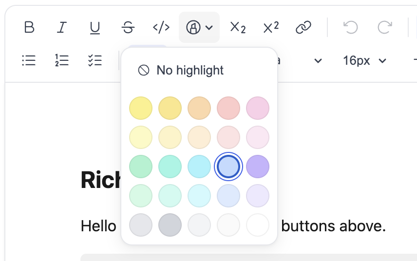 Color palette with a focus ring on one swatch