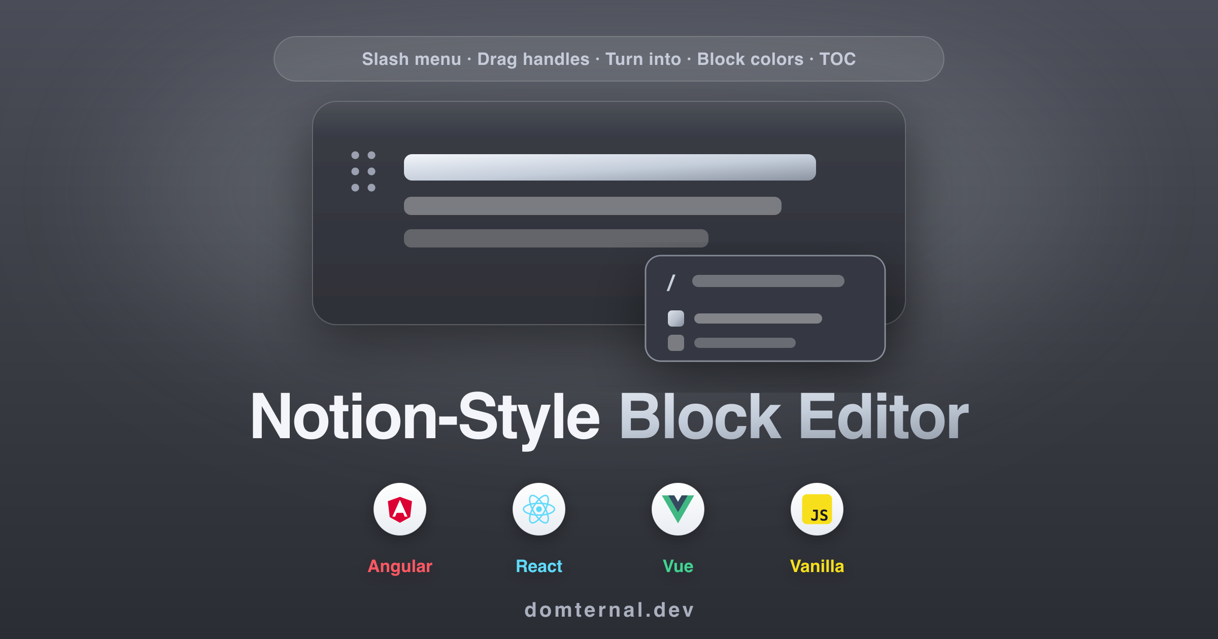 Notion-Style Block Editor for Any Framework - Domternal